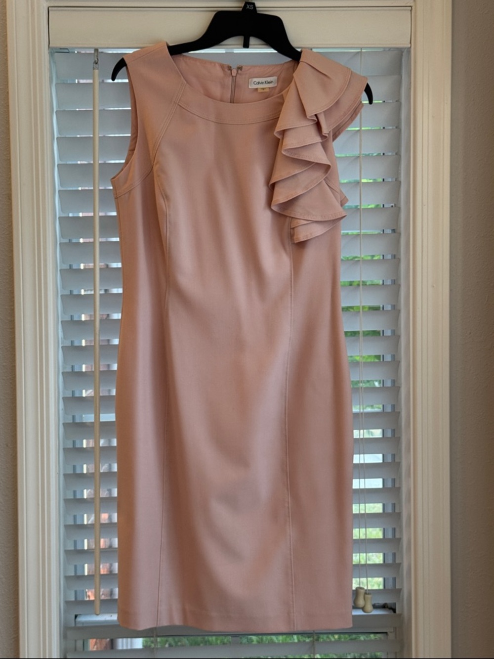 Calvin Klein Blush One-Shoulder Ruffle Midi Dress